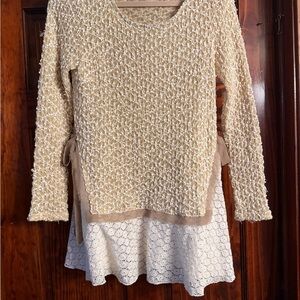 A'Reve Beige Knit Top with Lace Detail